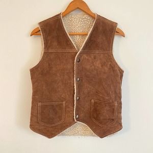 VINTAGE Brown Leather Suede and Sherpa Lined Western Style Vest Women Size Small